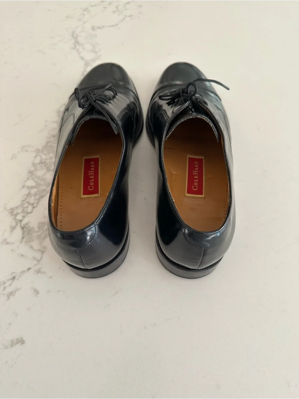 Cole Haan Black Leather Cap-Toe Derby Lace-Up Shoes